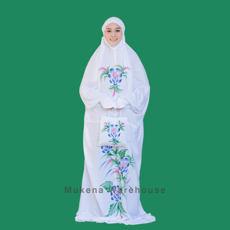 Mukena Terusan Lukis Jumbo Polos Biru