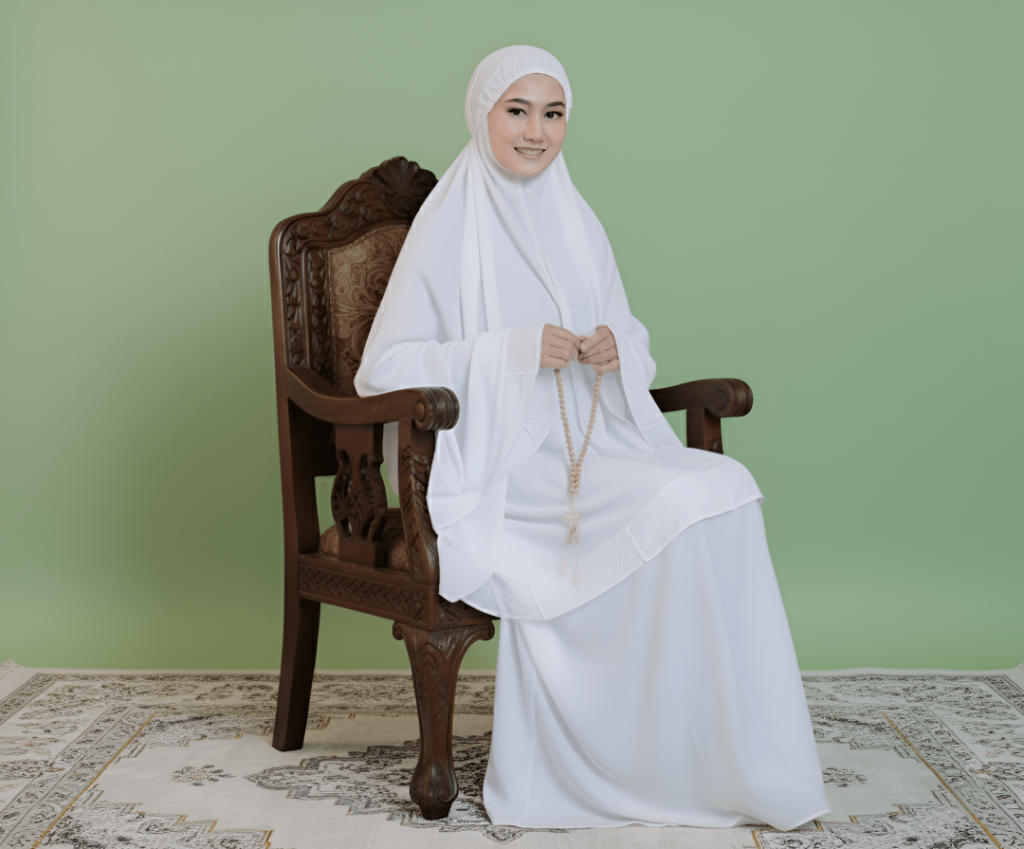 mukena warehouse model hero section terusan polos 3